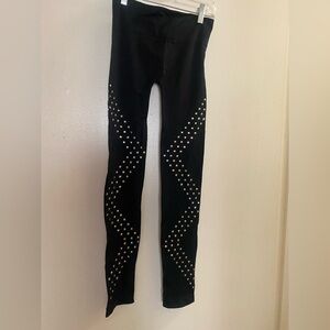 Urban Groove Womens Black Silver Studded Dance Leggings S Small Waist 26”